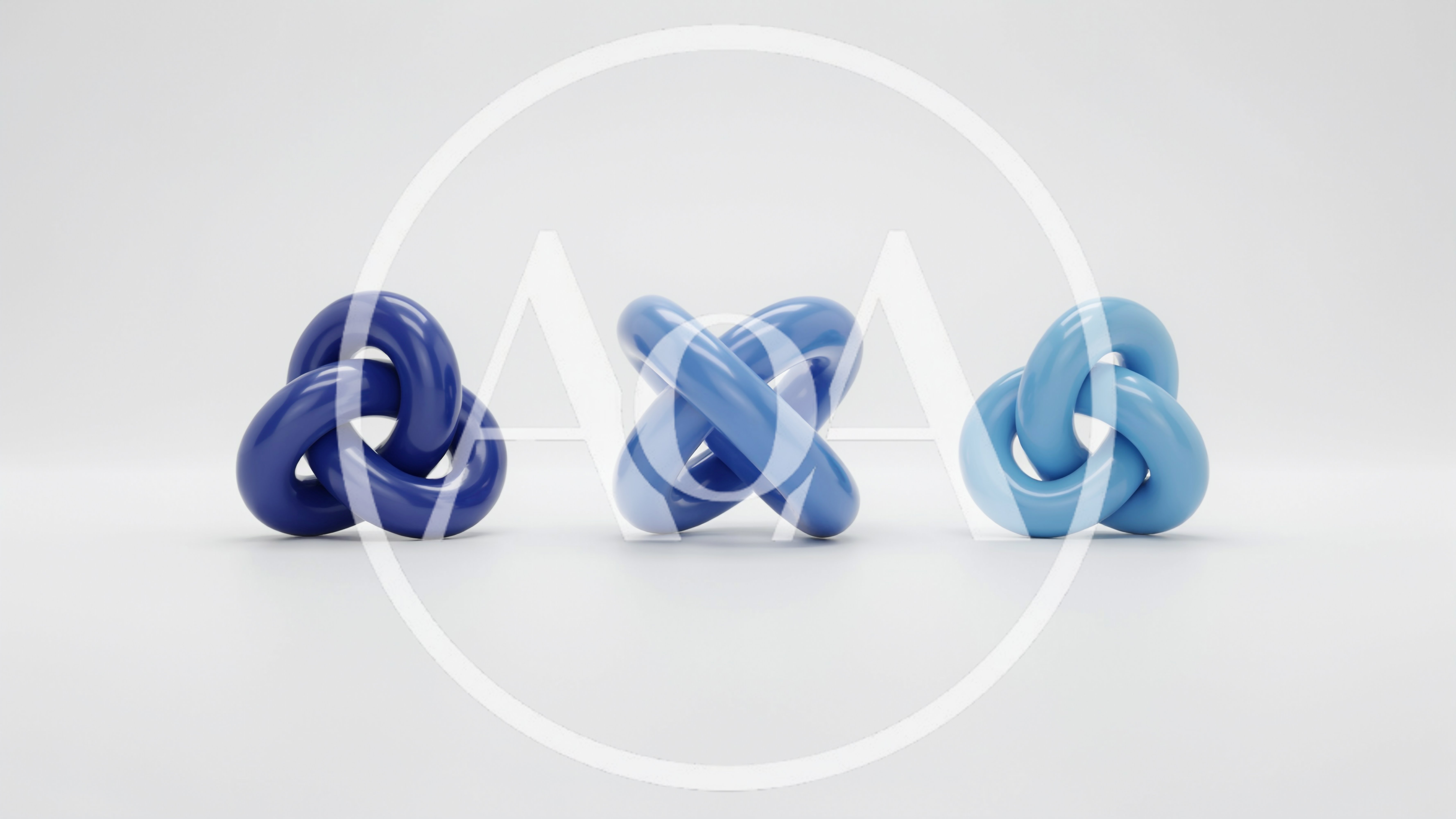 Three Abstract Blue Geometric Knot Sculptures