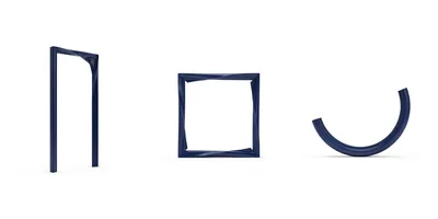 Three Abstract Dark Blue Geometric Shapes On White Background