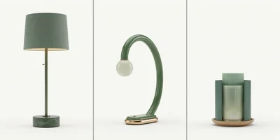 Three Modern Minimalist Green Table Lamps