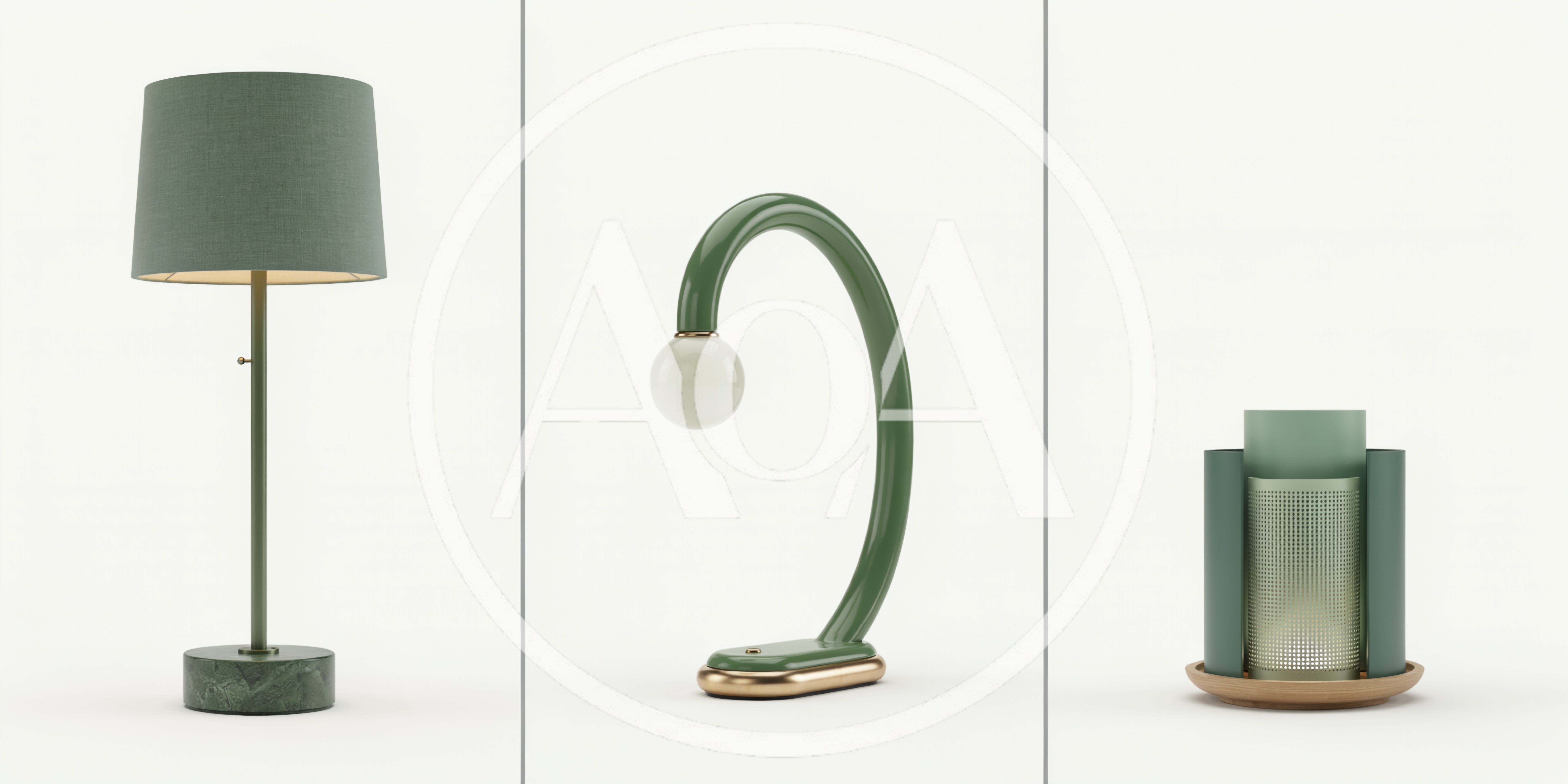 Three Modern Minimalist Green Table Lamps
