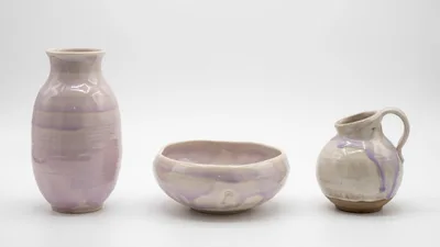 Three Handmade Ceramic Pottery Pieces On White Background