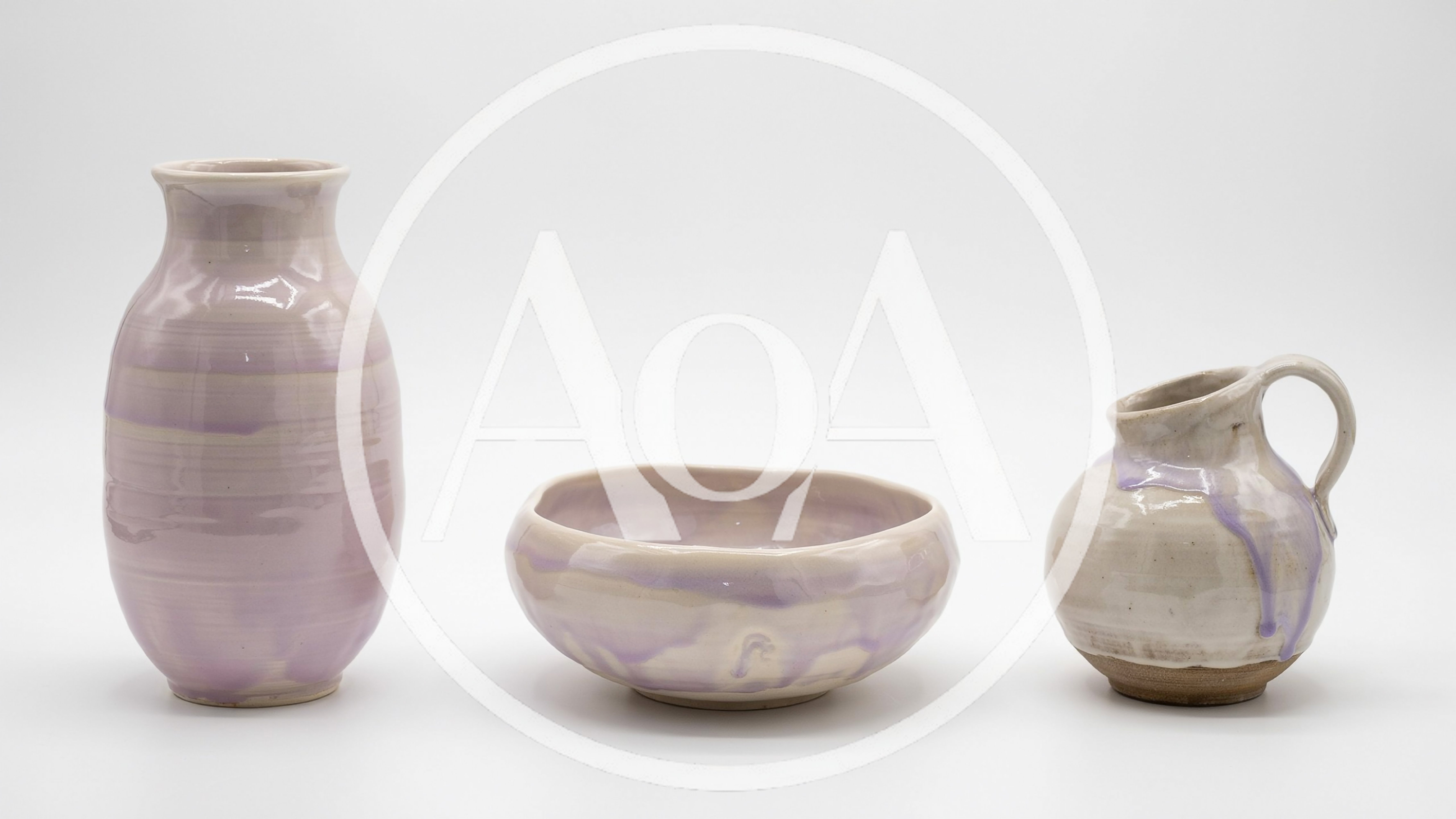 Three Handmade Ceramic Pottery Pieces On White Background