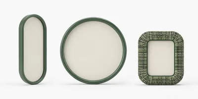 Three Decorative Empty Picture Frames On White Background