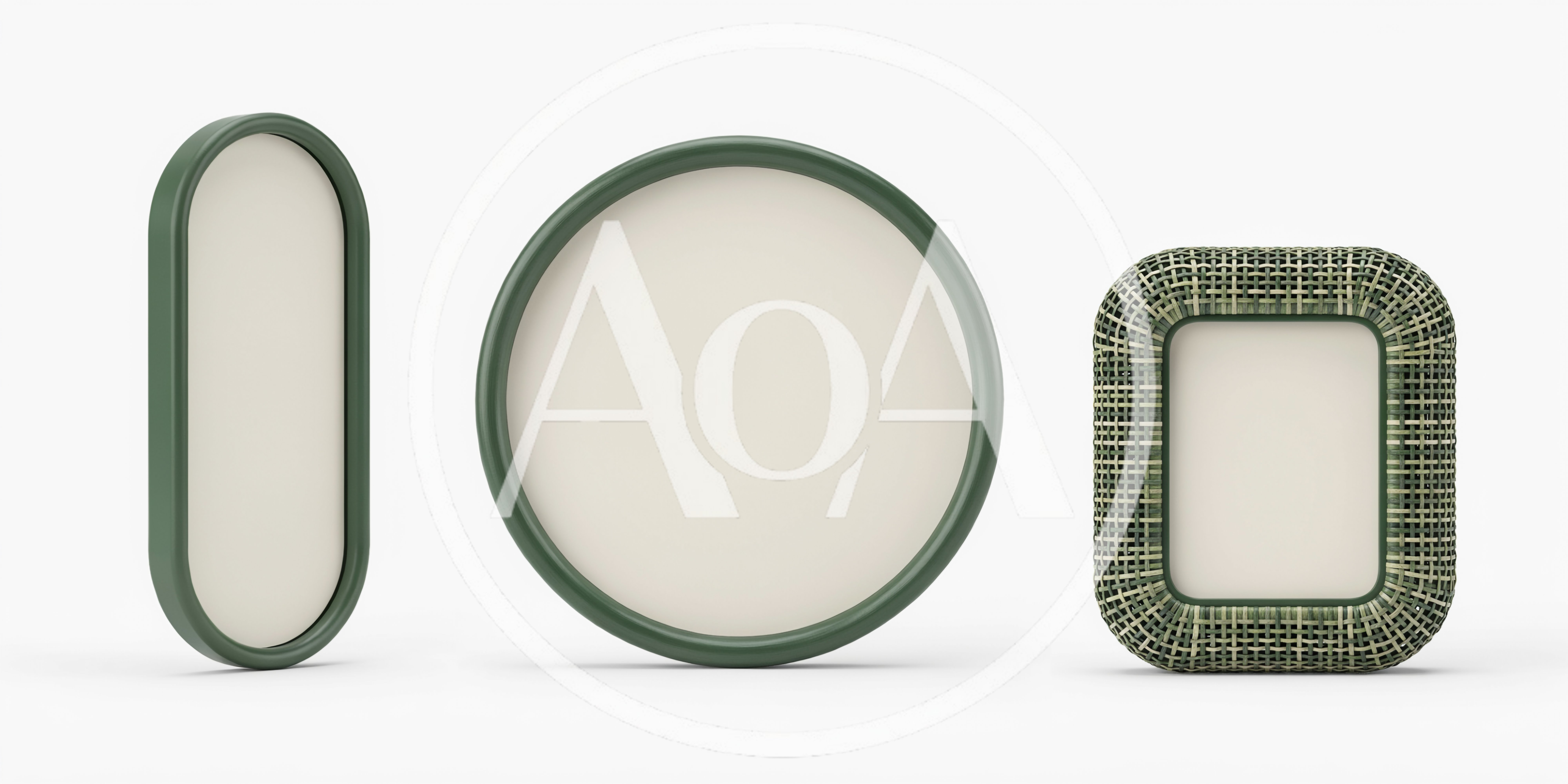 Three Decorative Empty Picture Frames On White Background