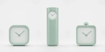 Three Minimalist Pastel Green Clocks on White Background