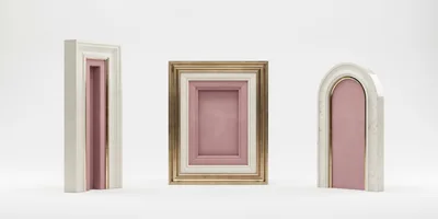 Three Decorative Architectural Frames With Pink Velvet Inserts