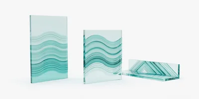 Three Glass Panels With Wavy And Geometric Patterns