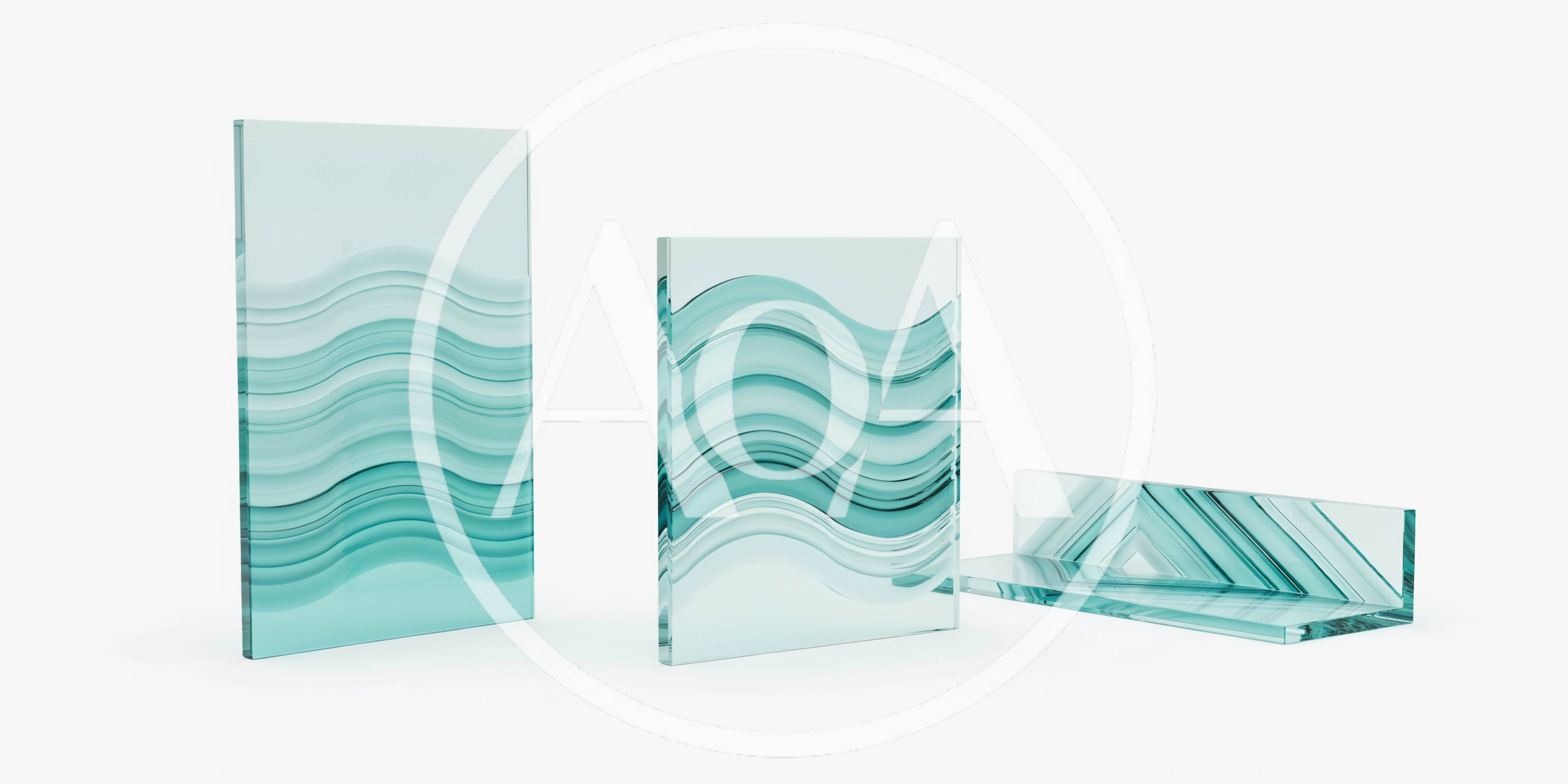 Three Glass Panels With Wavy And Geometric Patterns