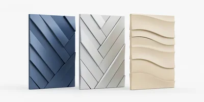 Three Decorative Wall Panels With Geometric And Wavy Textures
