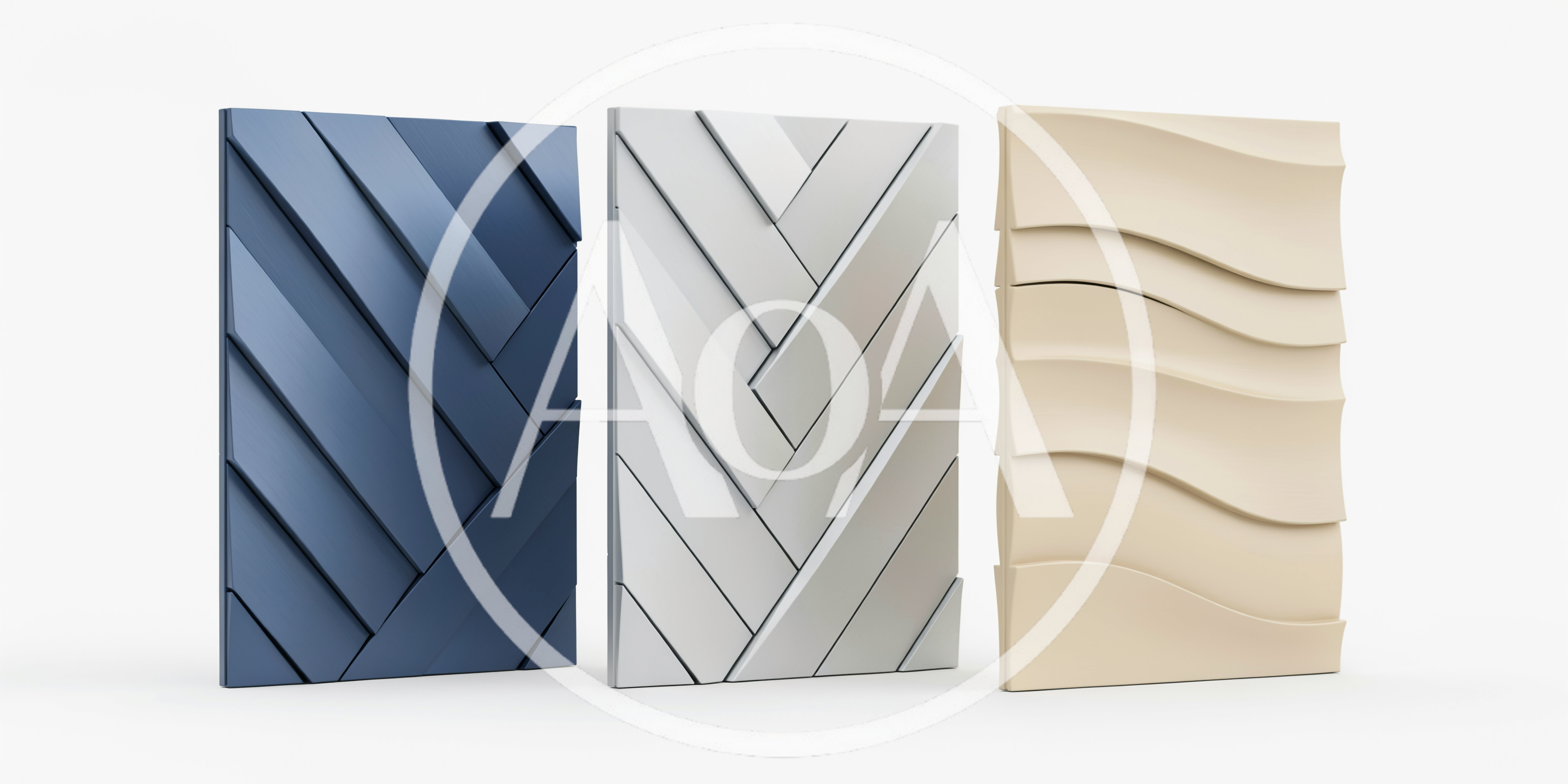 Three Decorative Wall Panels With Geometric And Wavy Textures