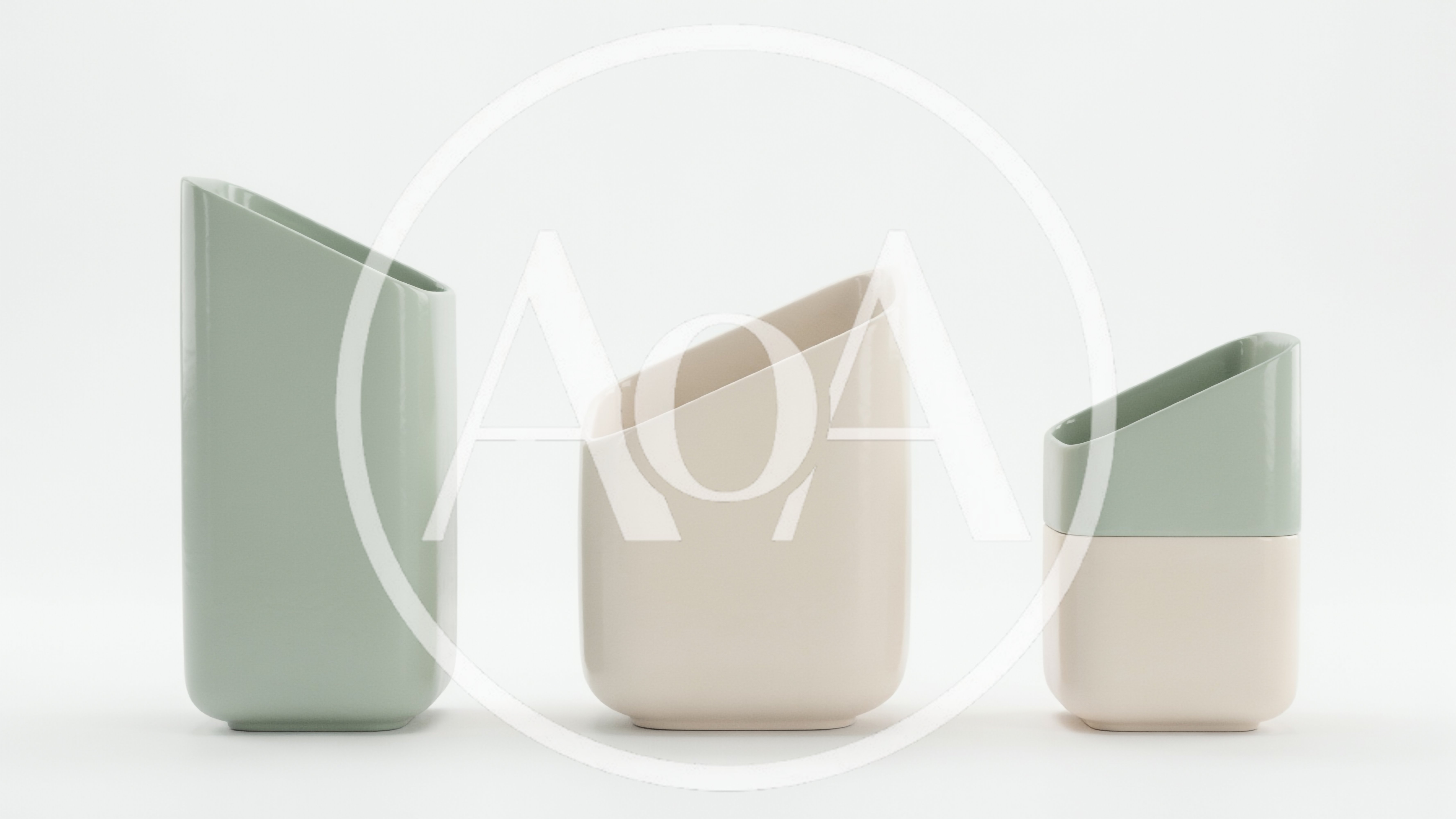 Three Modern Ceramic Vases On White Background