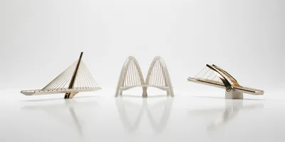 Three Modern Architectural Bridge Models On White Background