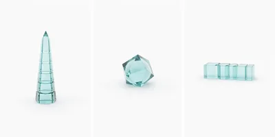 Three Glass Geometric Shapes On White Background