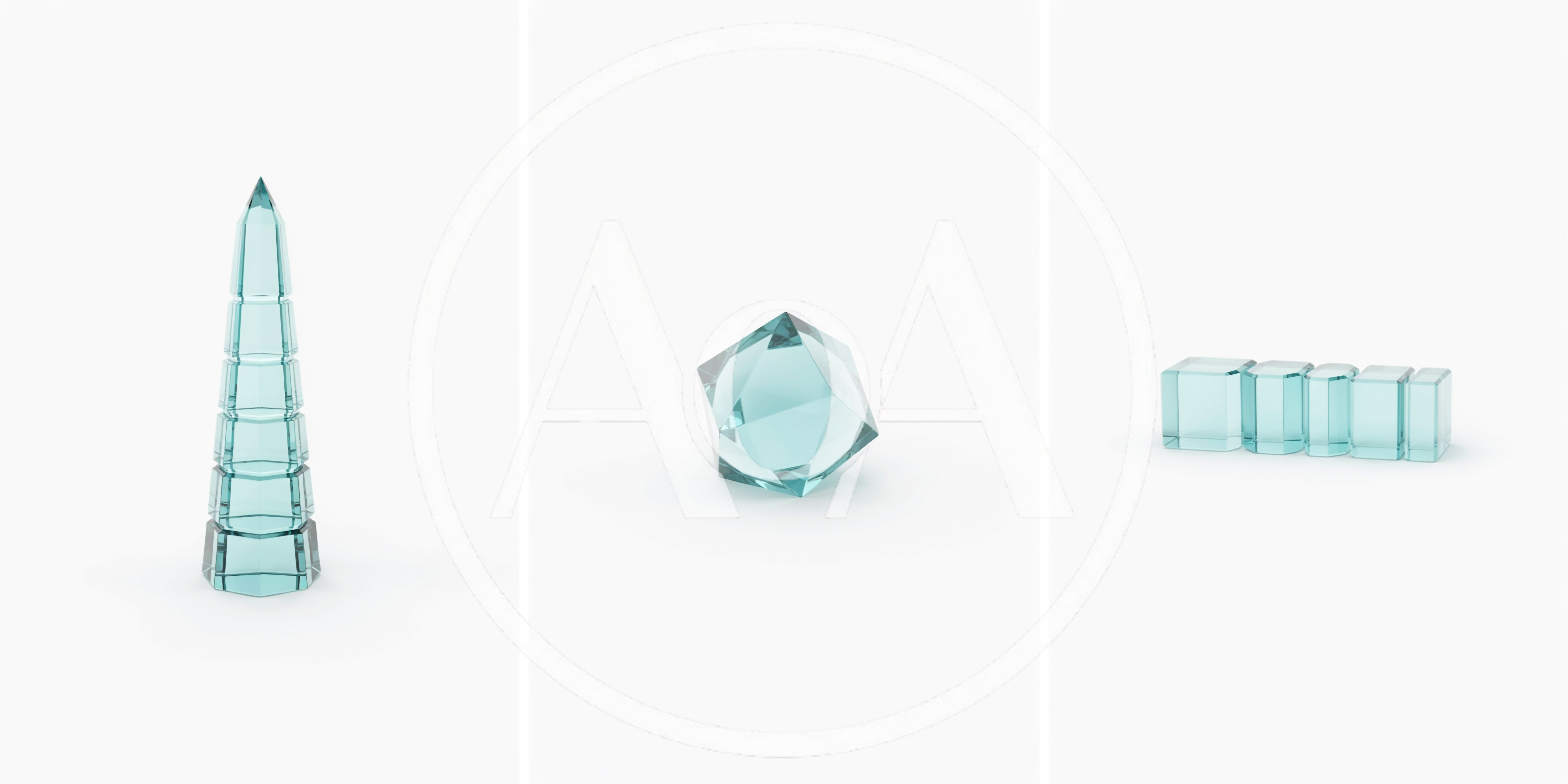 Three Glass Geometric Shapes On White Background