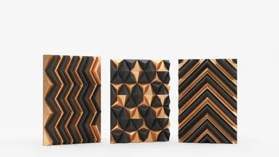 Three Decorative Geometric Wall Panels With Metallic Accents