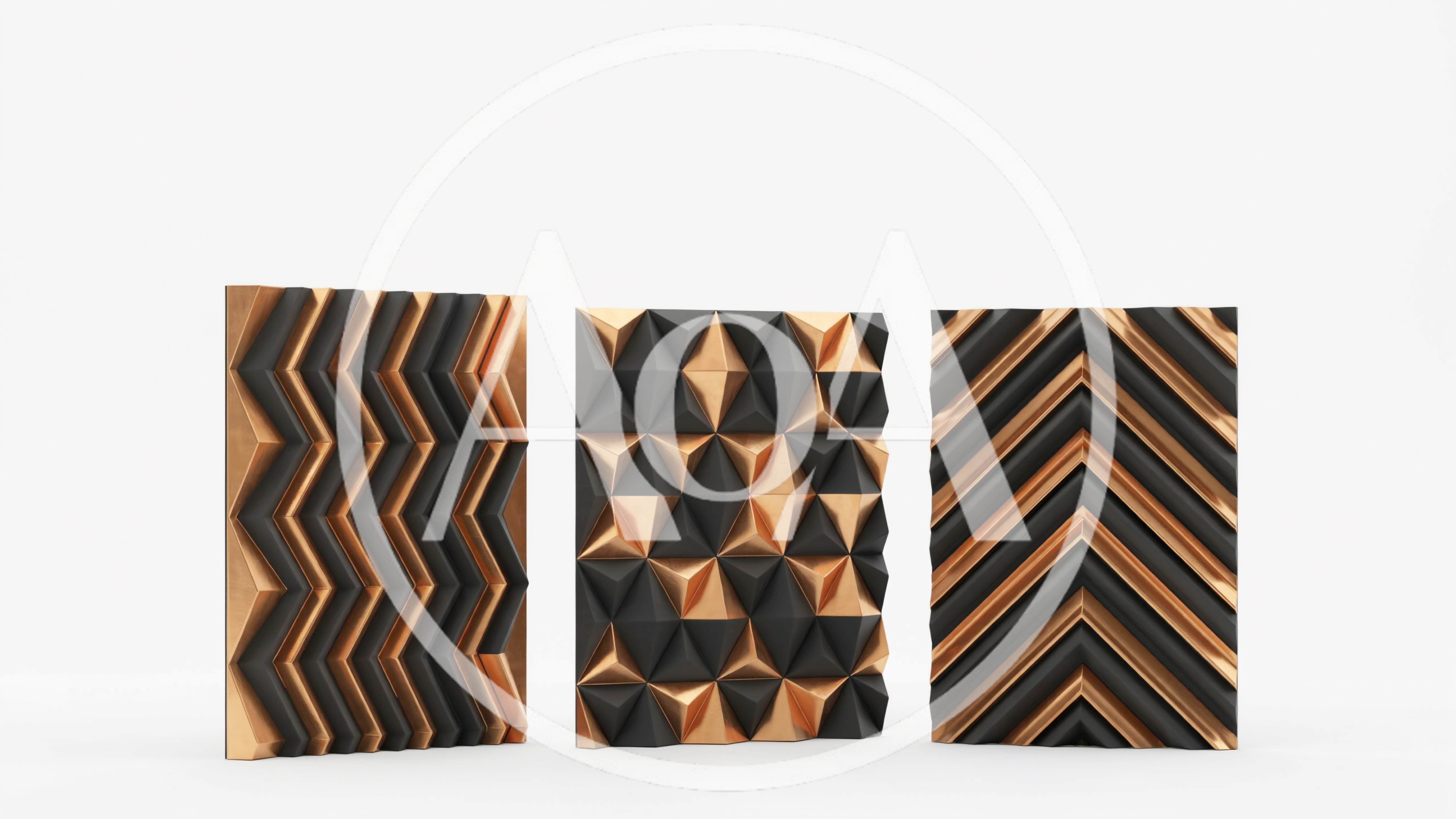 Three Decorative Geometric Wall Panels With Metallic Accents
