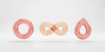 3D Rendered Glass Shapes Infinity Loop and Teardrop