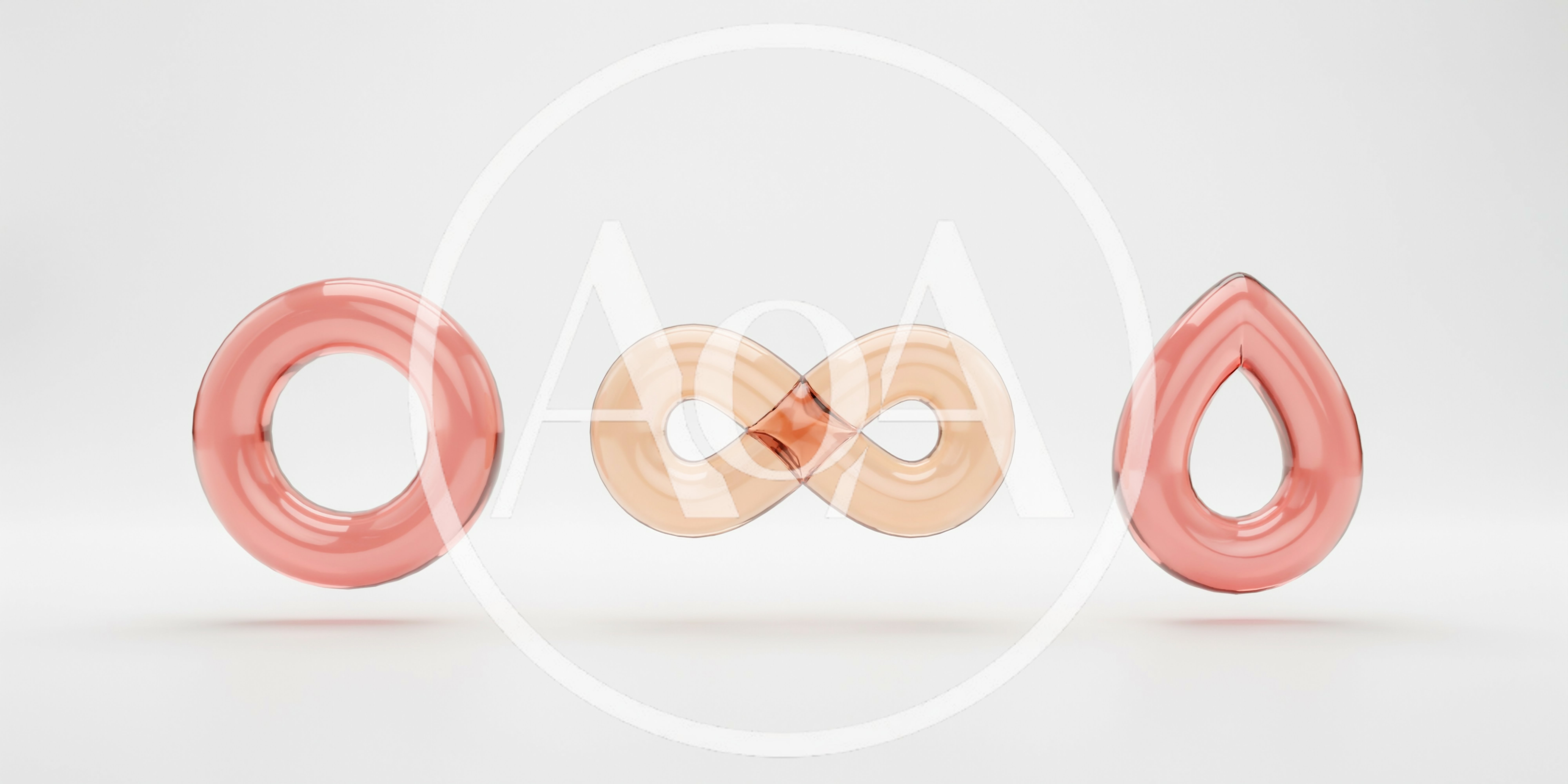 3D Rendered Glass Shapes Infinity Loop and Teardrop