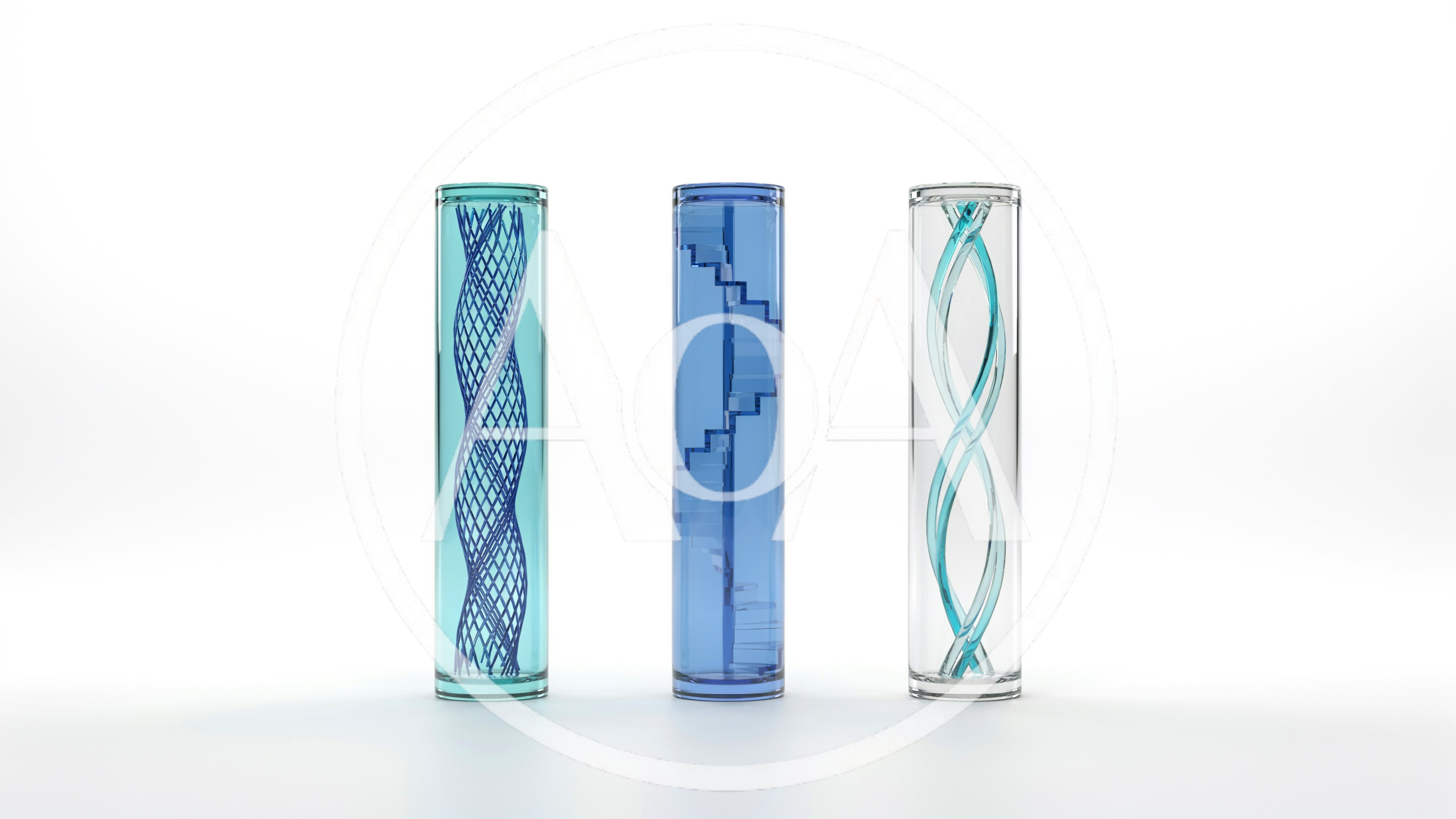 Three Abstract Glass Cylinders With Geometric Internal Structures