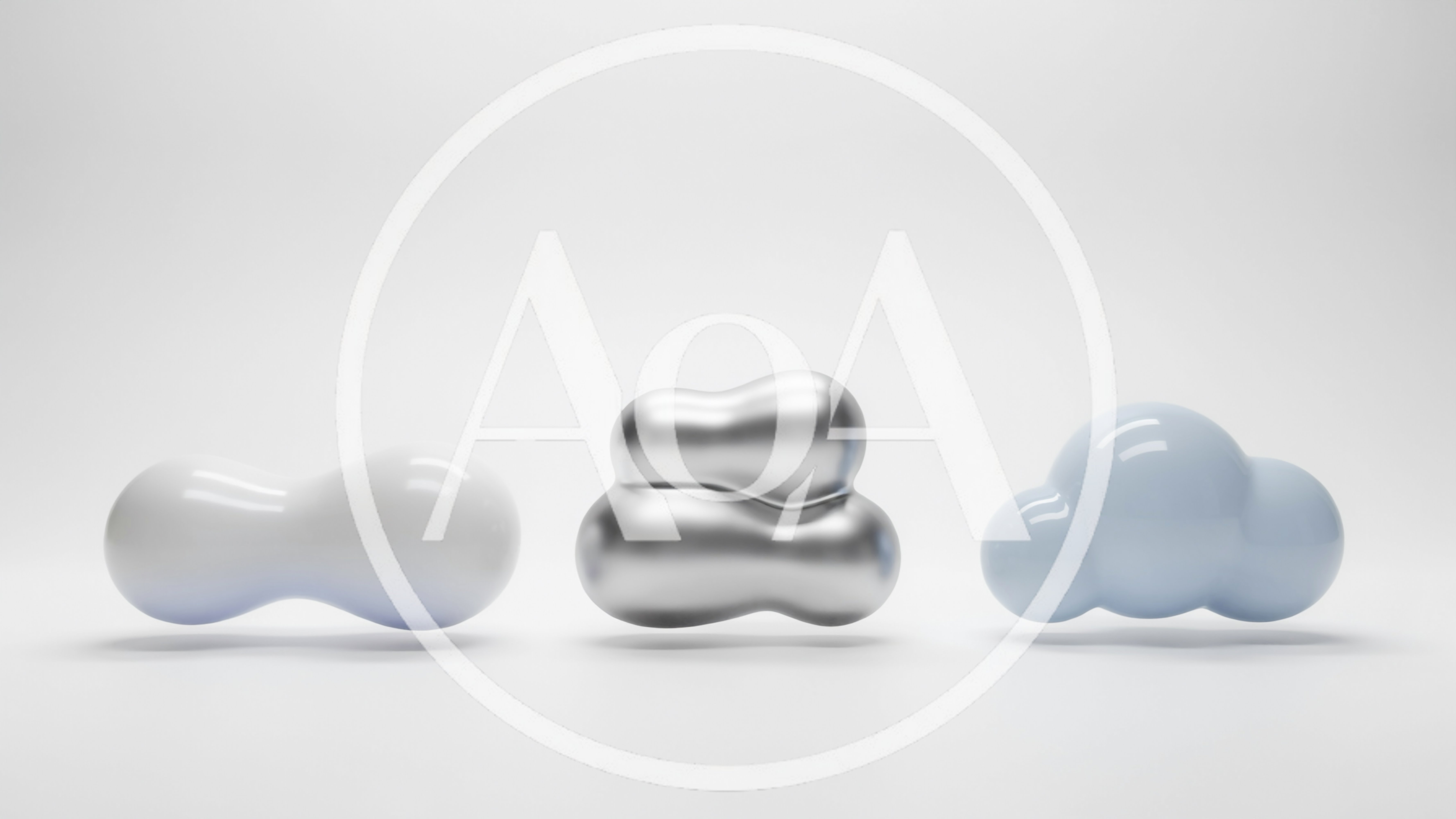 Three Abstract Glossy Floating Shapes On White Background