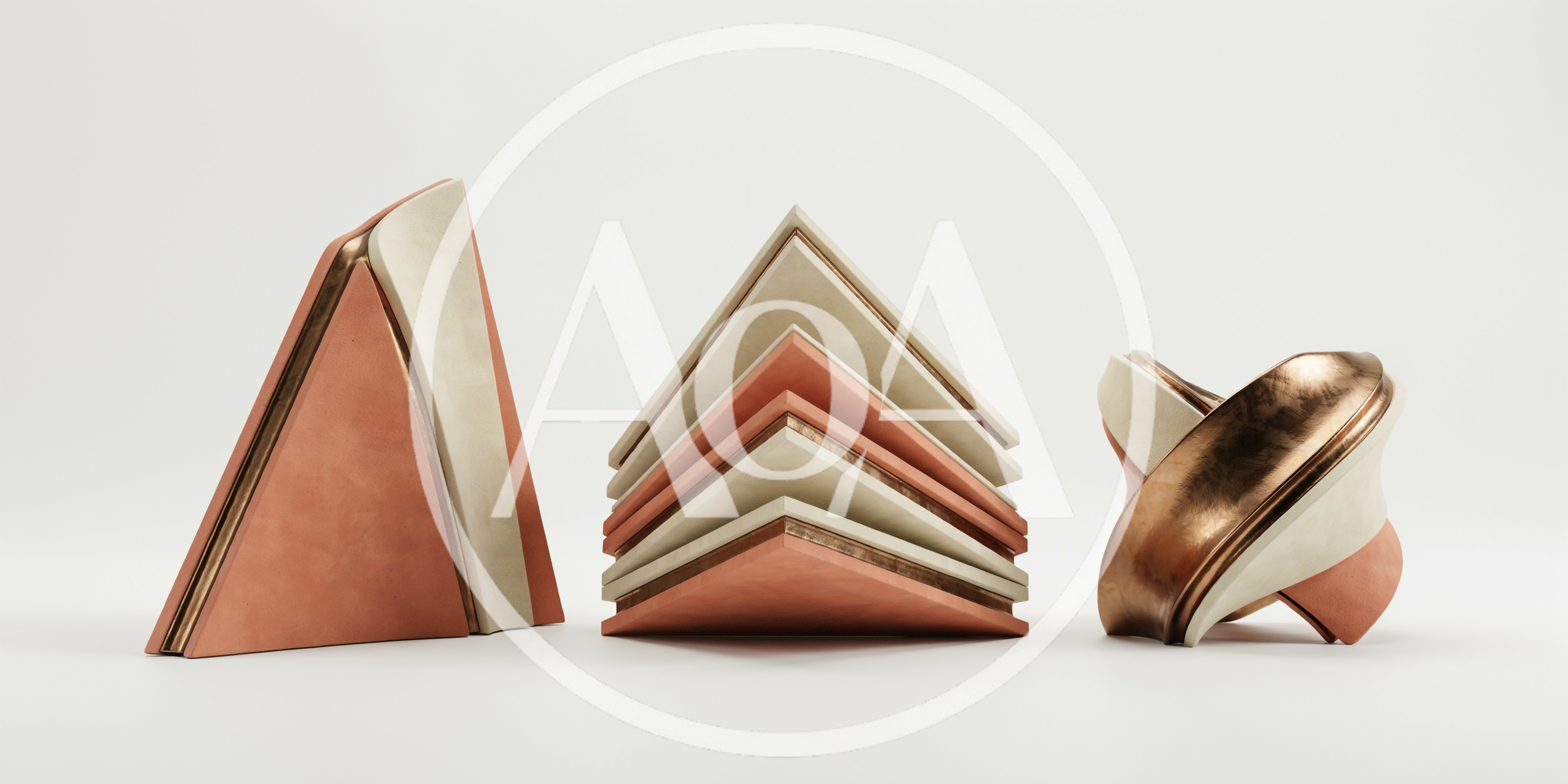 Abstract Geometric Sculptures With Metallic And Matte Textures