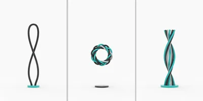 Three Abstract Geometric Sculptures On White Background