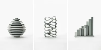 Three Abstract Sculptures Representing Data Visualization Concepts