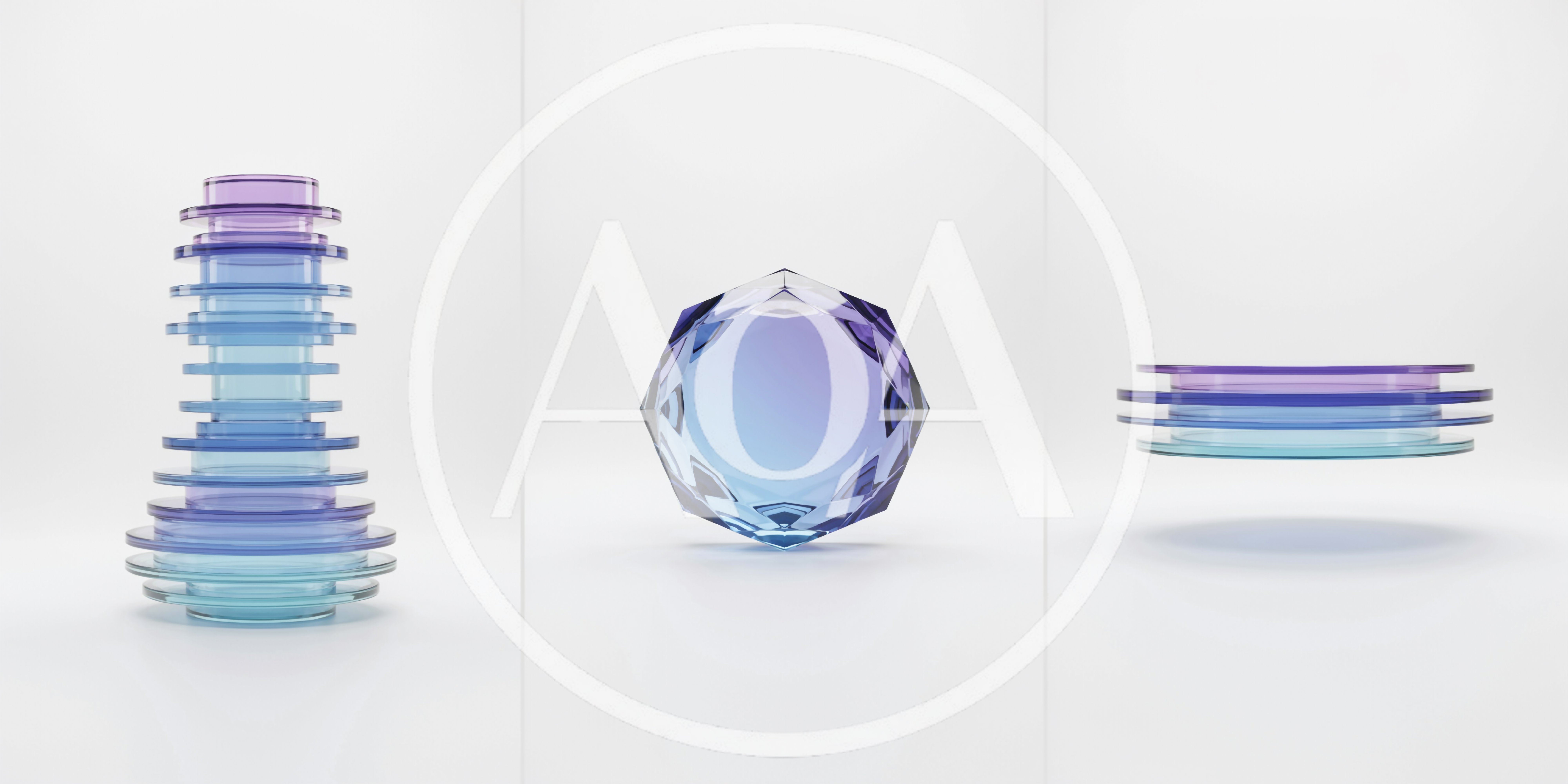 Abstract Glass Geometric Shapes On White Background