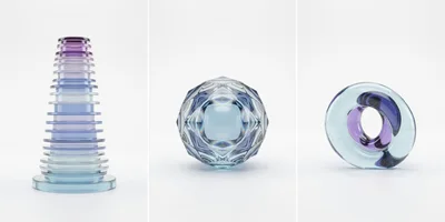 Abstract Glass Sculptures On White Background