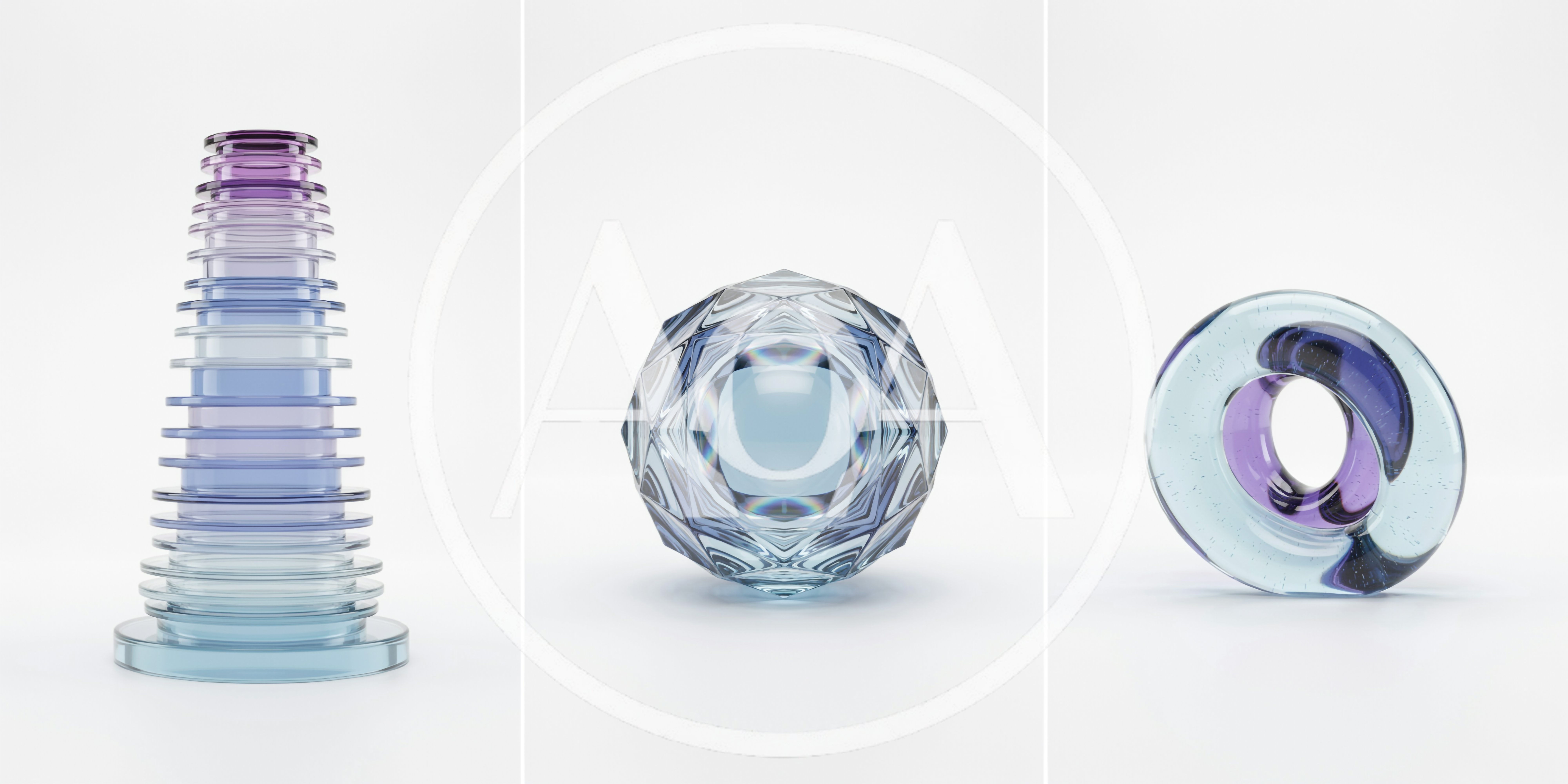 Abstract Glass Sculptures On White Background