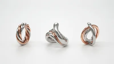 Abstract Metallic Intertwined Rings on White Background