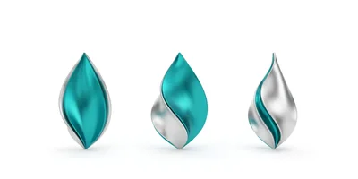 Three Abstract Metallic Teardrop Shapes In Teal And Silver