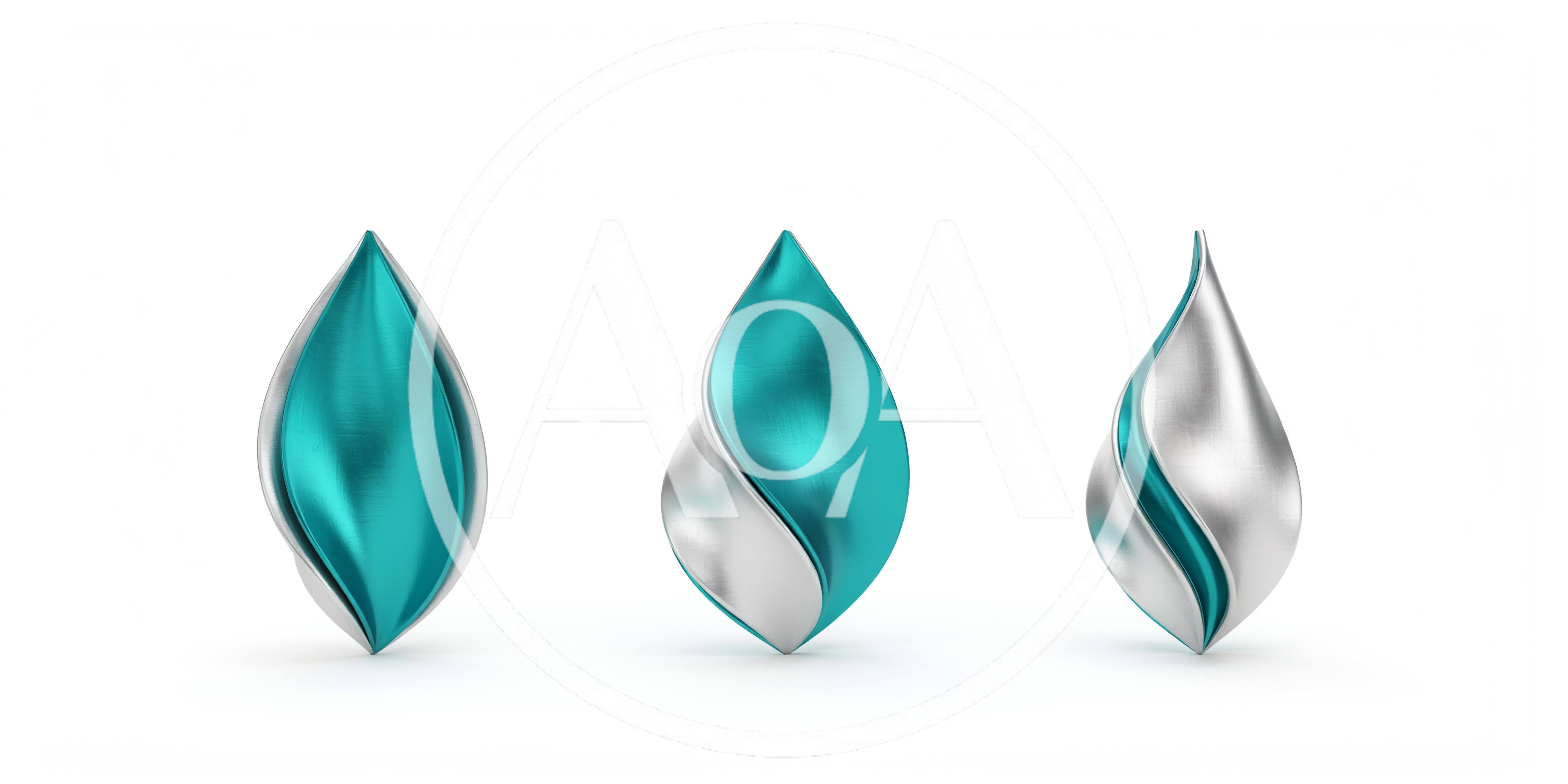 Three Abstract Metallic Teardrop Shapes In Teal And Silver