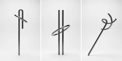 Abstract Metallic Sculptures On White Background