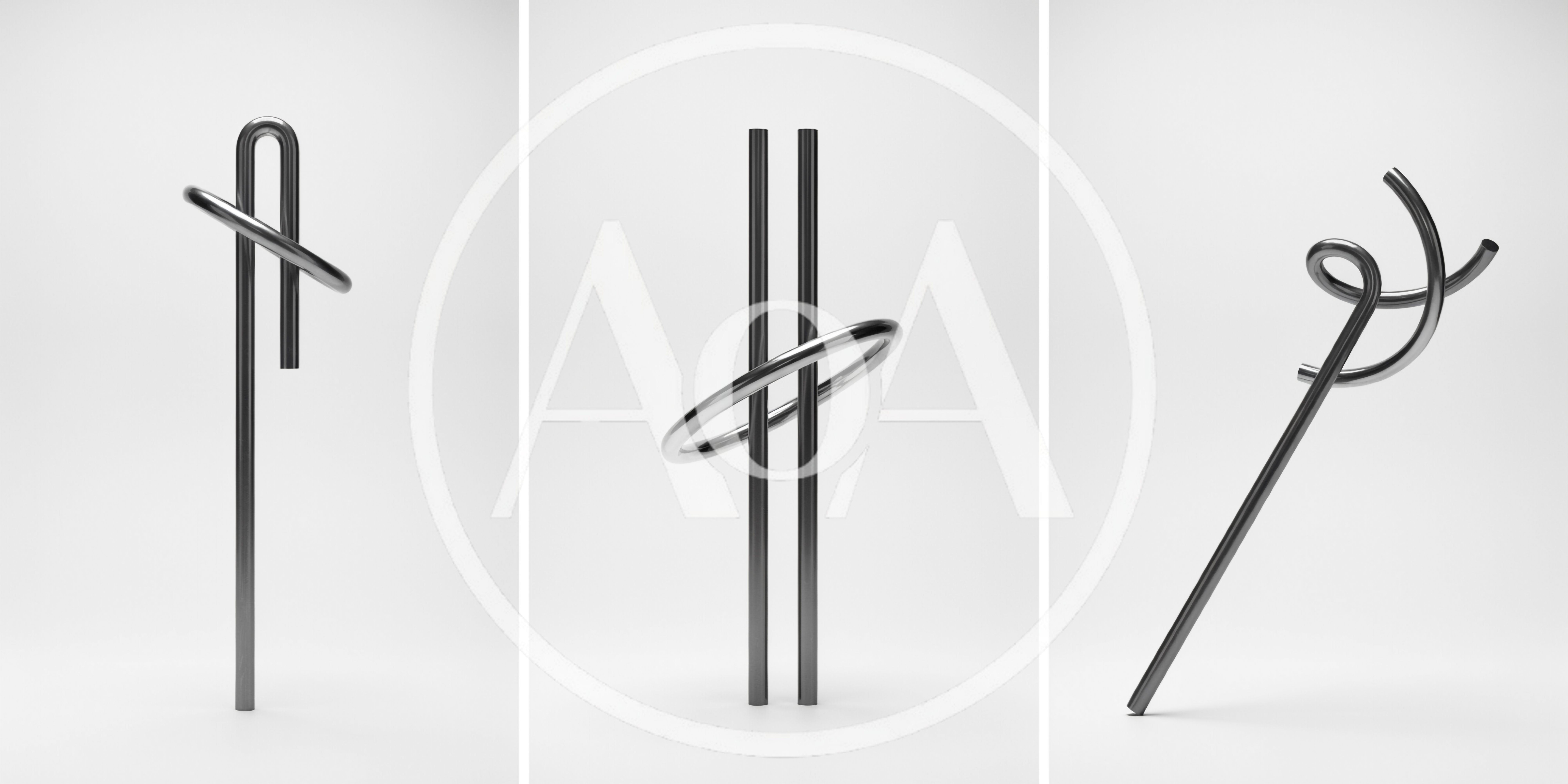 Abstract Metallic Sculptures On White Background