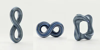 Abstract 3D Metallic Infinity Symbols and Geometric Shapes