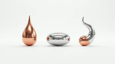 Abstract Metallic Sculptures On White Background