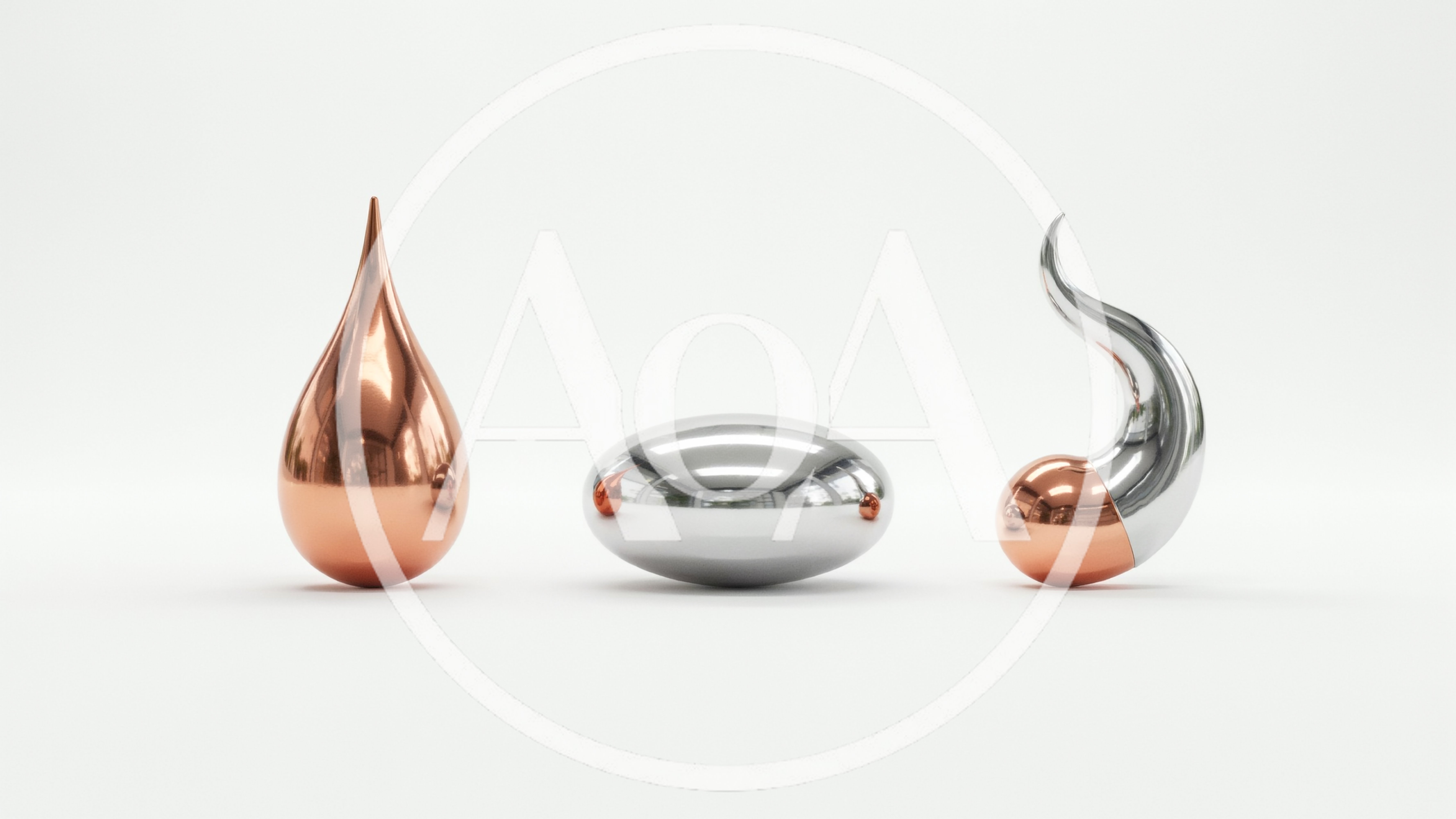 Abstract Metallic Sculptures On White Background