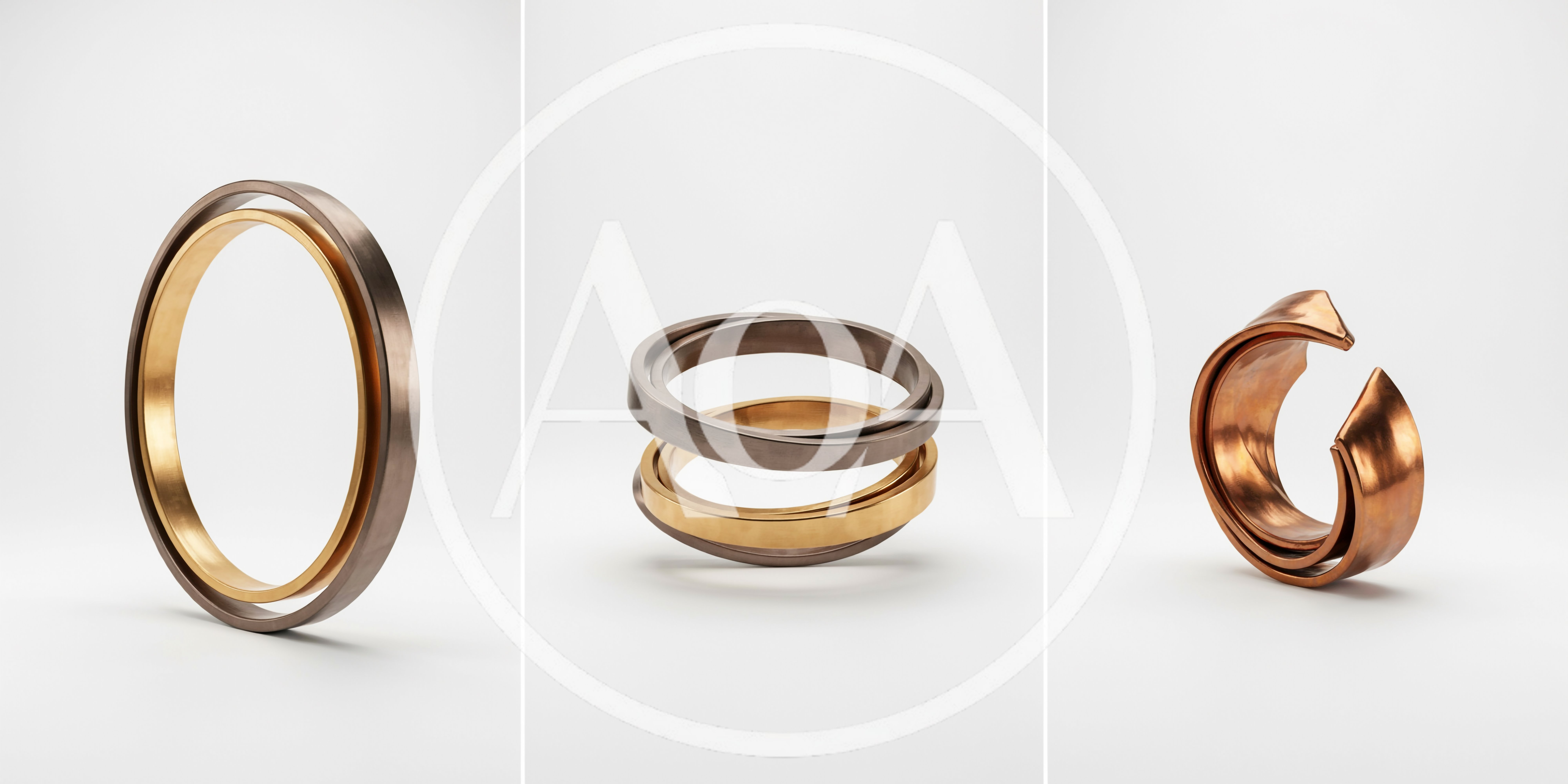 Abstract Metal Rings In Three Different Configurations