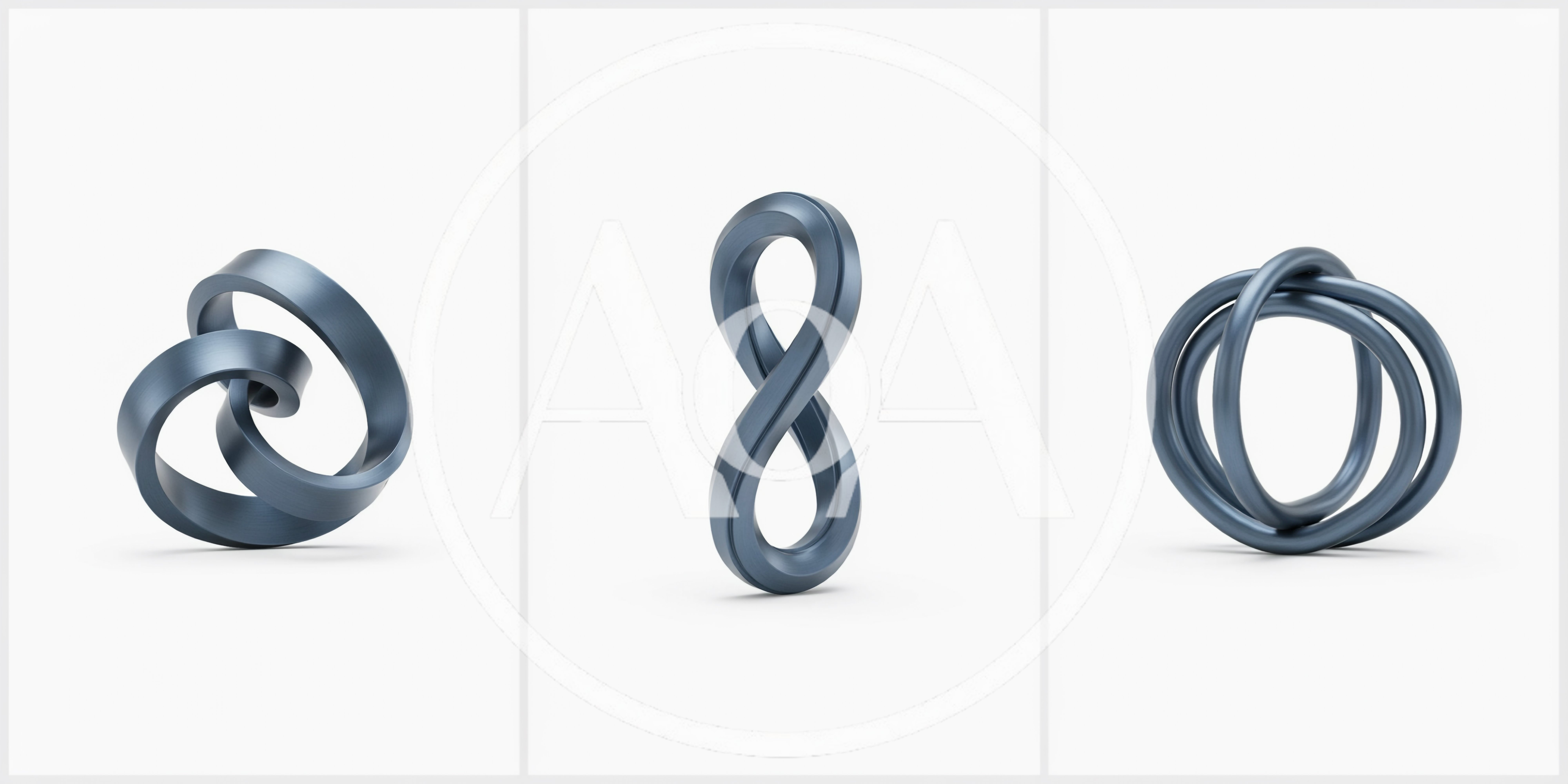 Three Abstract Metallic Infinity Loop Sculptures