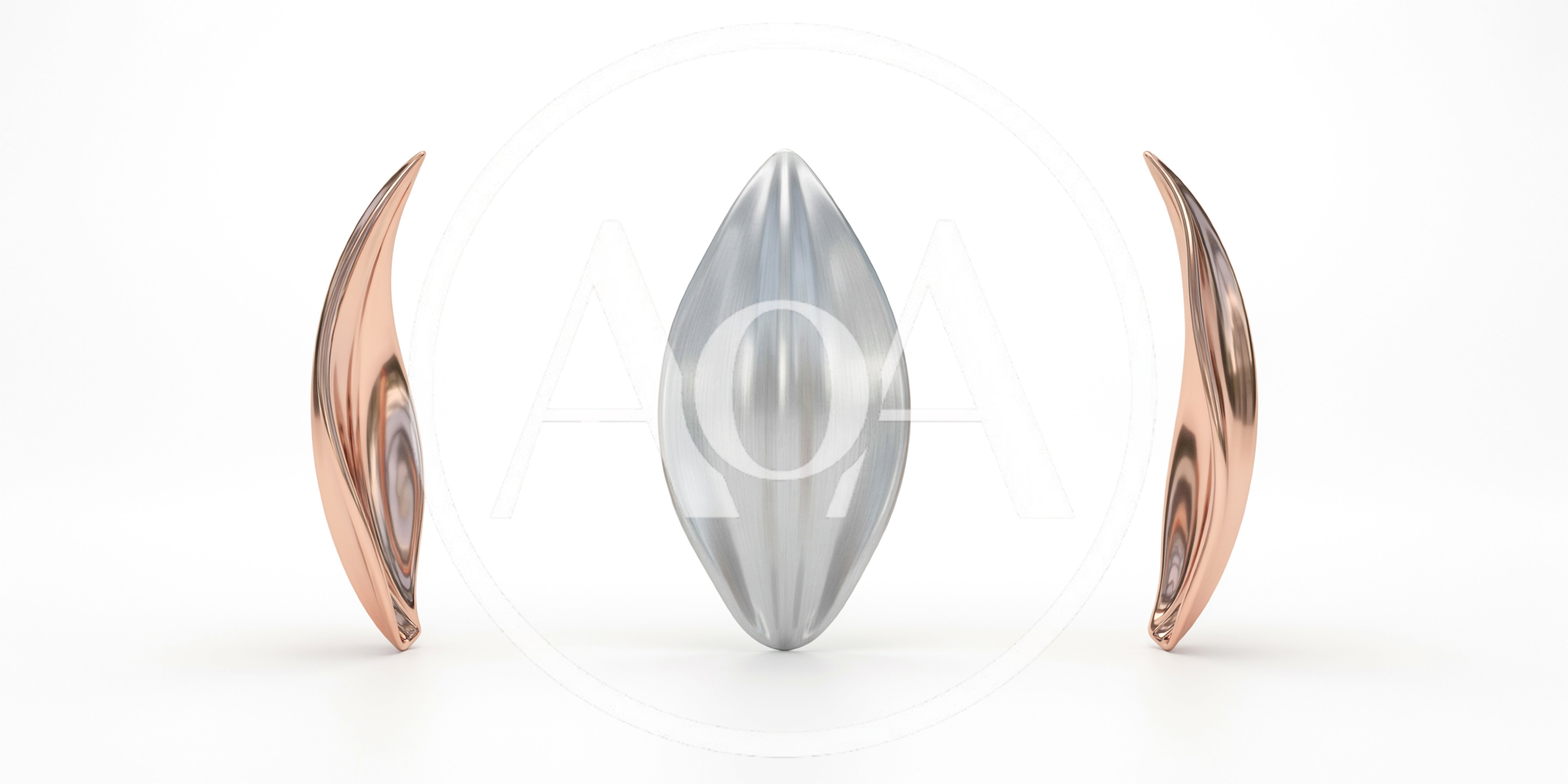 Abstract Metallic Sculptures On A White Background