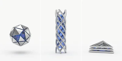 Abstract Geometric Metallic And Blue Glass Sculptures
