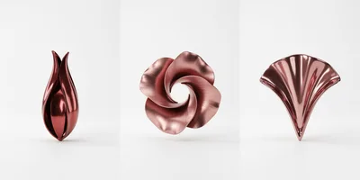 Abstract Metallic Rose Gold Sculptural Flower Forms