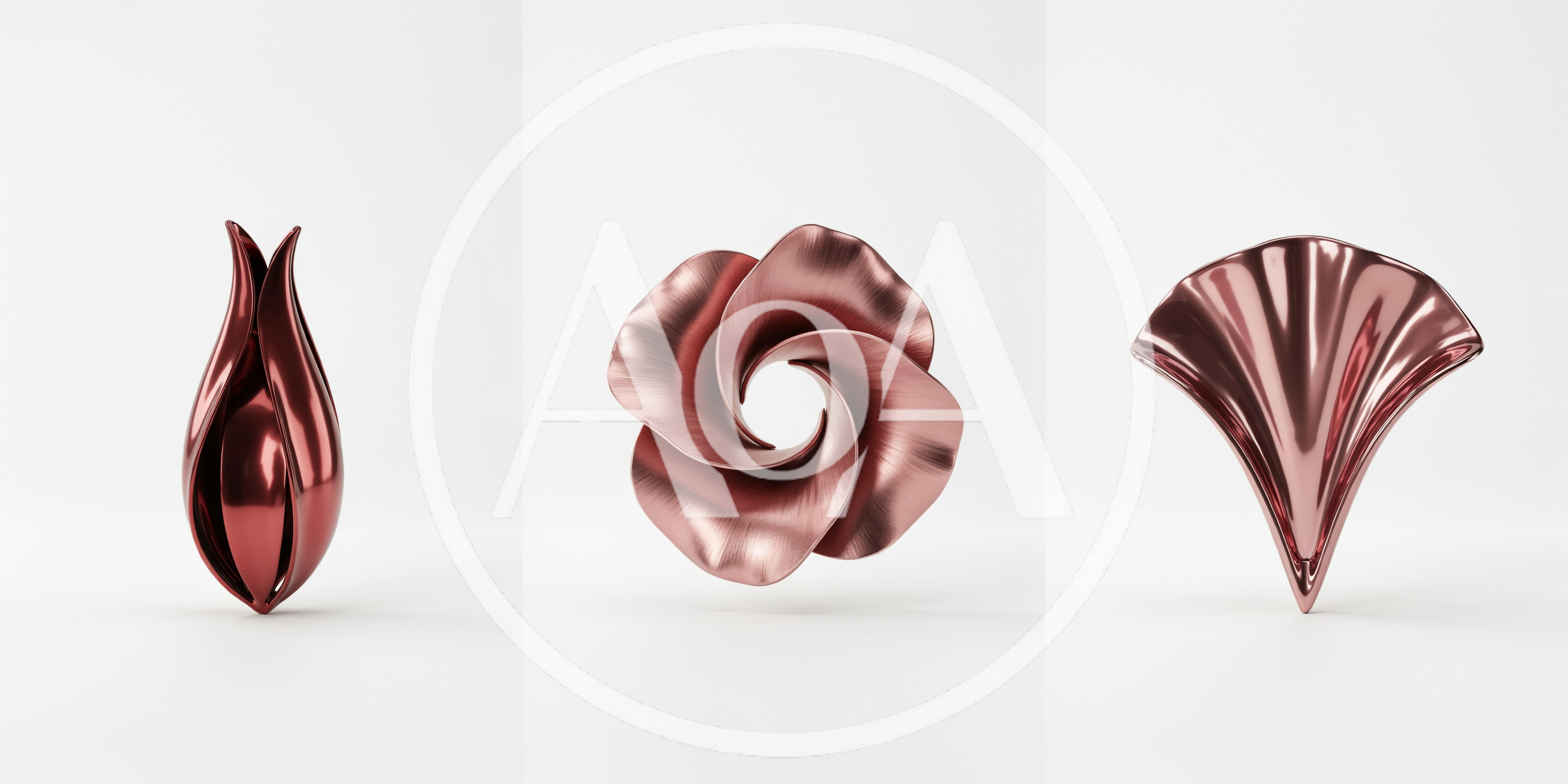 Abstract Metallic Rose Gold Sculptural Flower Forms