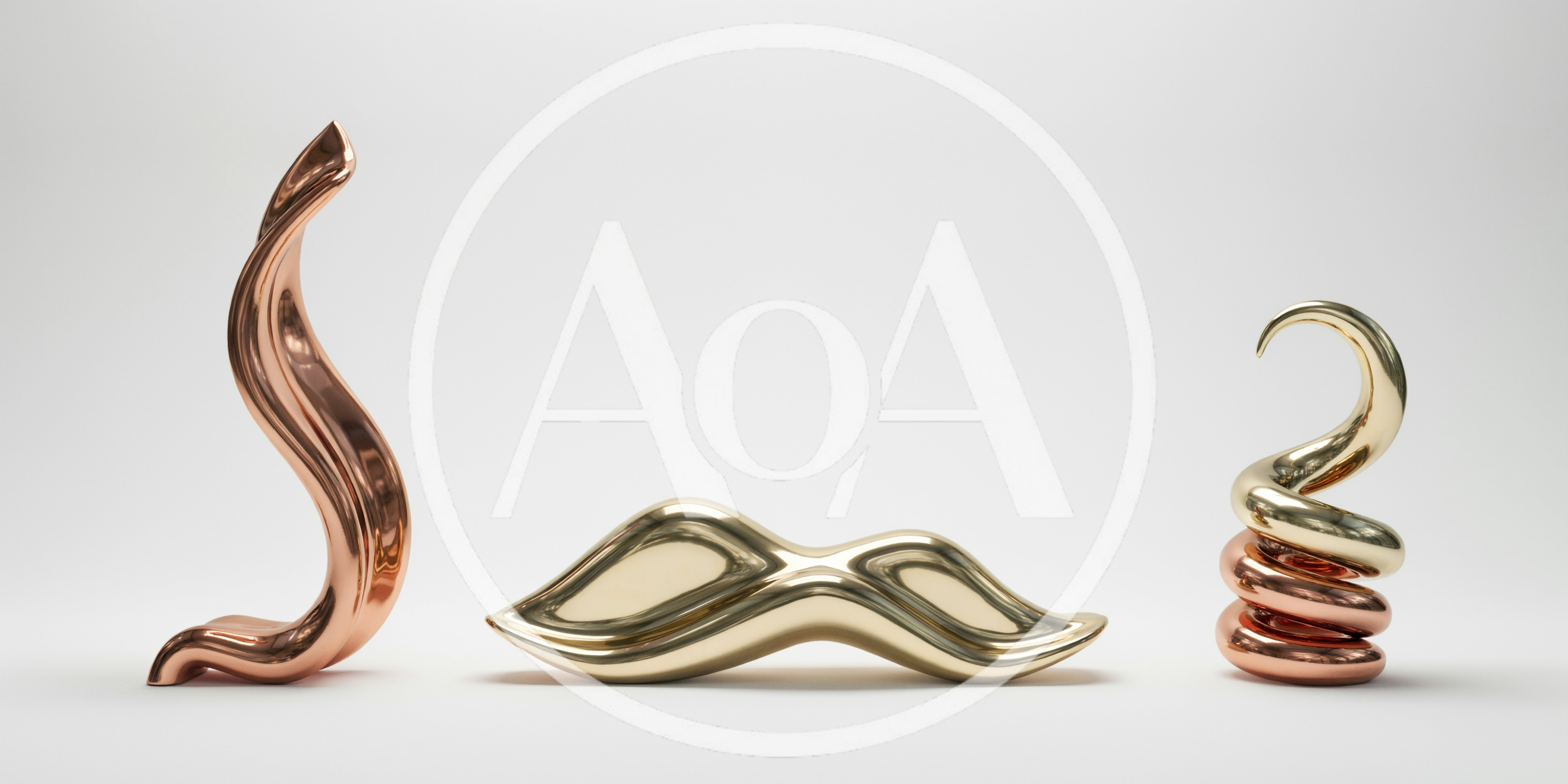 Abstract Metallic Sculptures On A White Background