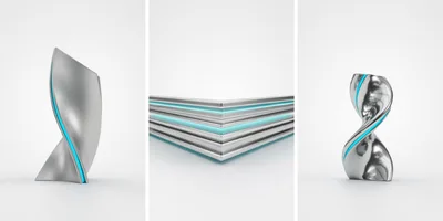 Abstract Metallic Sculptures With Glowing Blue Accents