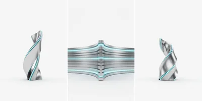 Abstract Metallic Sculptures With Glowing Blue Light Accents