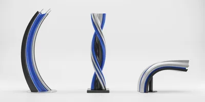 Three Abstract Architectural Metal And Plastic Sculptures