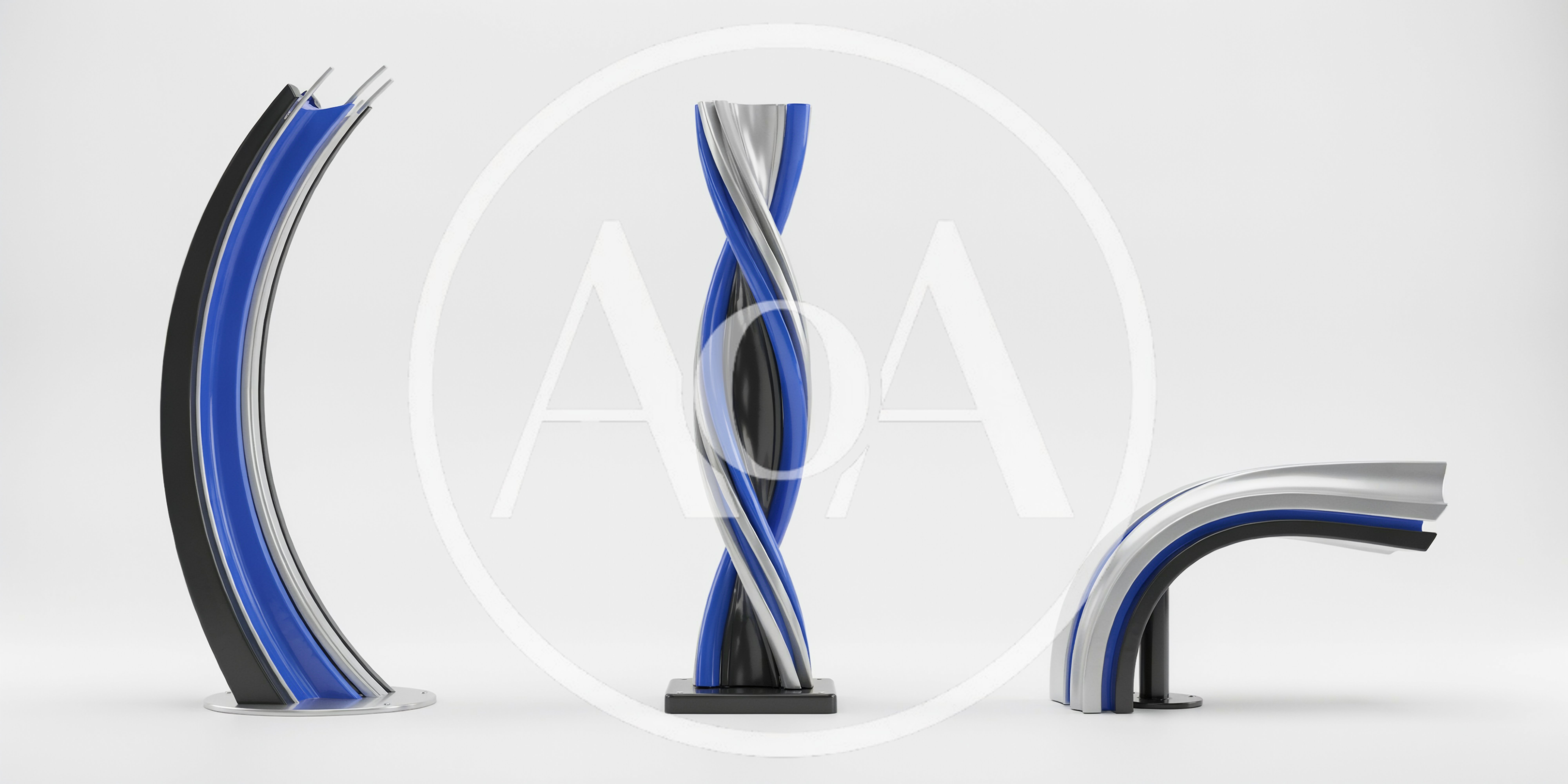 Three Abstract Architectural Metal And Plastic Sculptures