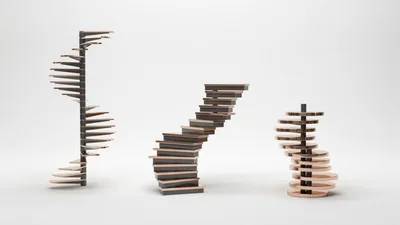 Three Abstract Geometric Staircase Sculptures